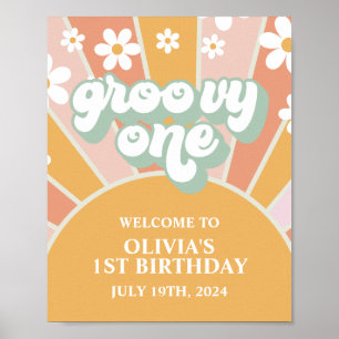 Groovy Eerste Verjaardag Zonneschijn Welkom Bord Poster