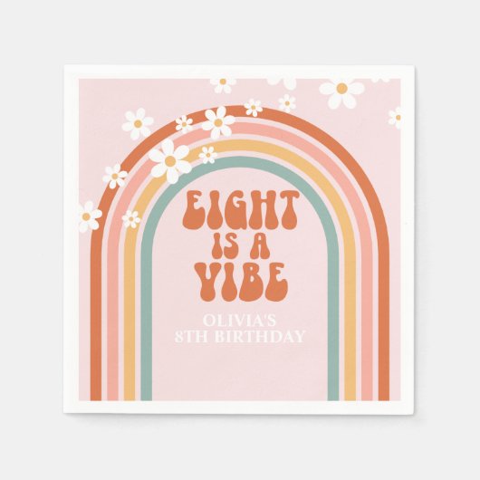 Groovy Eight is een vibe daisy regenboog 8e verjaa Servet (Voorkant)