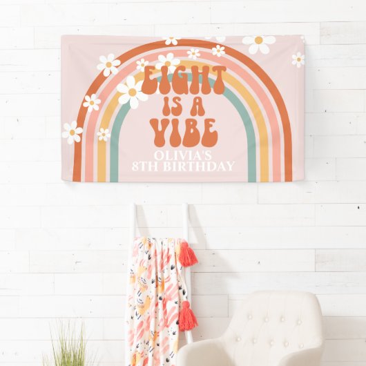 Groovy Eight is een Vibe Rainbow Daisy 8th Verjaar Spandoek (Insitu)