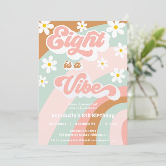 Groovy Eight is een Vibe retro pastel 8e verjaarda Kaart (Staand voorkant)