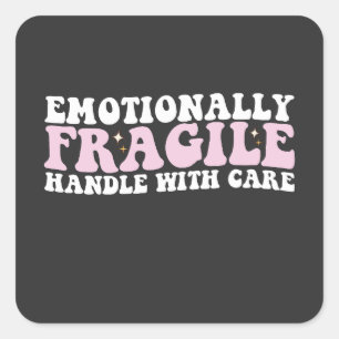 Groovy emotioneel fragiel handvat met zorg vierkante sticker