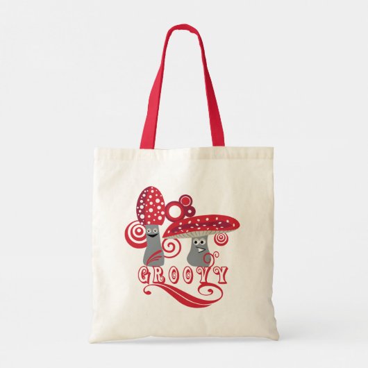 Groovy en Fun Red Mushrooms Tote Bag (Achterkant)