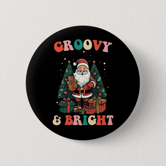 Groovy en heldere Kerstmis Kerstman vakantie retro Ronde Button 5,7 Cm (Voorkant)