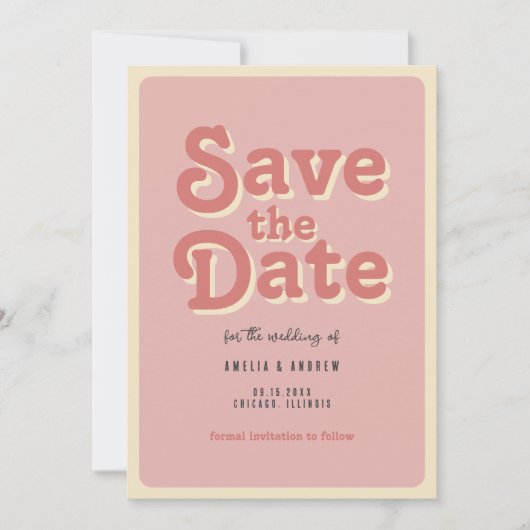 Groovy en Retro 70s bruiloft Save The Date (Voorkant)