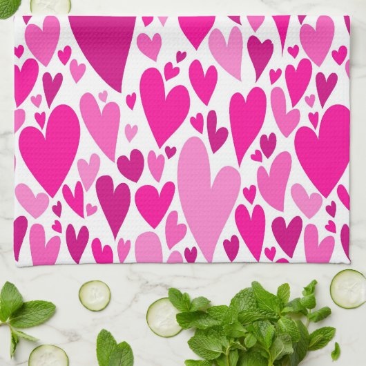 Groovy en romantische Pink Hearts Valentijnsdag Theedoek (Gevouwen)