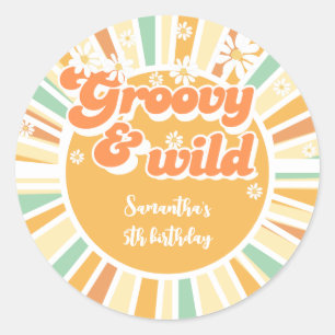 Groovy en wild retro zon kinderen verjaardag ronde sticker