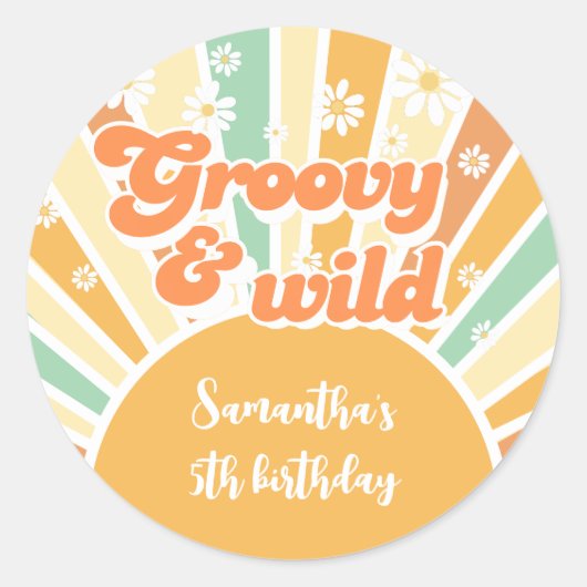 Groovy en wild retro zon kinderen verjaardag ronde sticker (Voorkant)