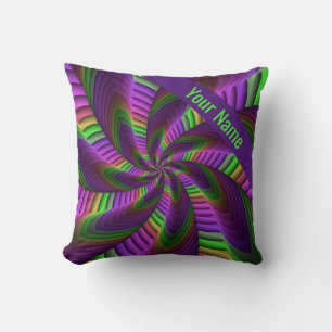 Groovy Energetic Neon Kleuren Fractal Patroon Naam Kussen