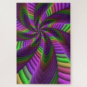 Groovy Energetische Kleurrijke Neon Fractal Patroo Legpuzzel
