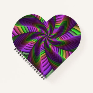 Groovy Energetische Kleurrijke Neon Fractal Patroo Notitieboek