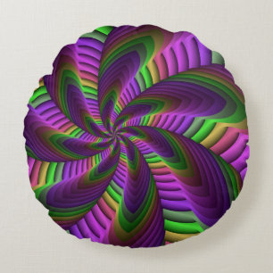 Groovy Energetische Kleurrijke Neon Fractal Patroo Rond Kussen