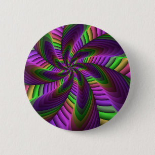 Groovy Energetische Kleurrijke Neon Fractal Patroo Ronde Button 5,7 Cm
