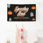 Groovy enge een eerste verjaardag Halloween retro  Spandoek (Insitu)