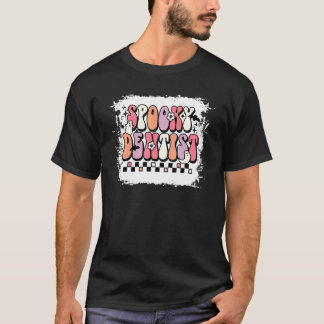 Groovy enge tandarts bloemige spook Halloween tand T-shirt