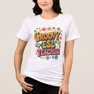 Groovy ESL Teacher – Retro Multicultureel Tweetali Tri-Blend Shirt