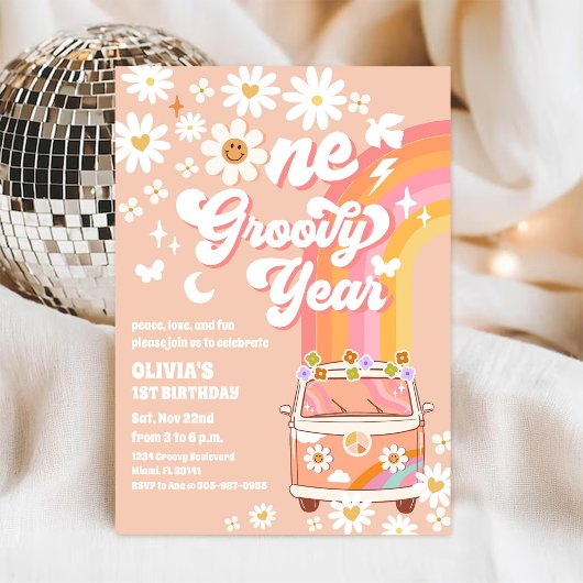 Groovy First Birthday Invitation