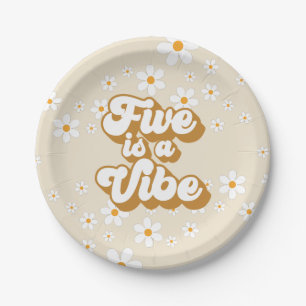 Groovy Five is a Vibe Retro Daisy 5e verjaardag Papieren Bordje