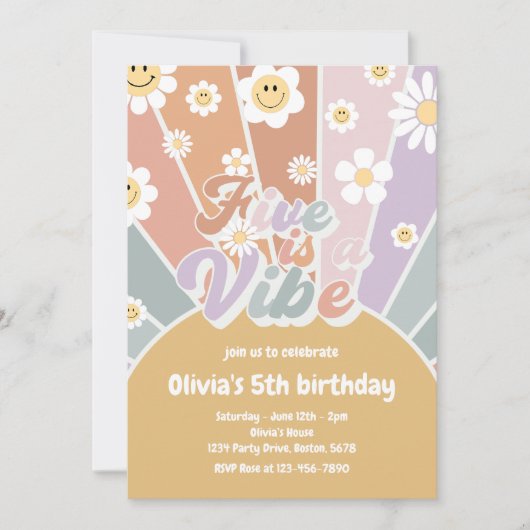 Groovy Five is een Vibe Retro Sunshine 5e verjaard Kaart (Voorkant)