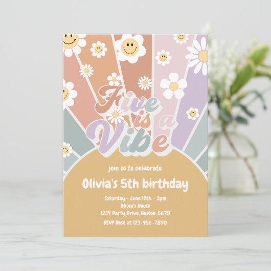 Groovy Five is een Vibe Retro Sunshine 5e verjaard Kaart (Staand voorkant)