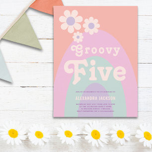 Groovy Five Retro Daisy Boogtuit Verjaardagsfeestj Uitnodiging Briefkaart