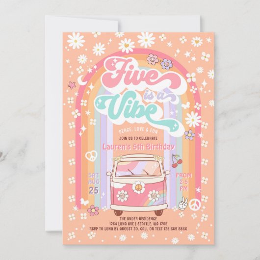 Groovy Five vibe Daisy vijfde verjaardag Kaart (Voorkant)