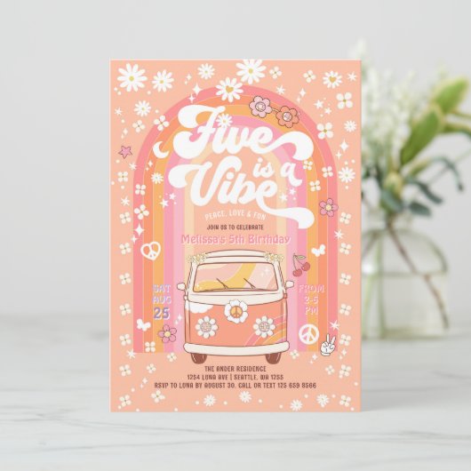 Groovy Five viert vijfde verjaardag van Vibe Van B Kaart (Staand voorkant)