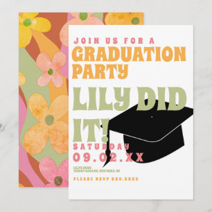 Groovy Floral 80s Retro  Afstuderen Kaart