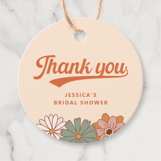 Groovy Floral Retro 70s Dank u Bedankjes Labels (Voorkant)
