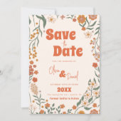 Groovy Florar  Retro bruiloft Save The Date (Voorkant)