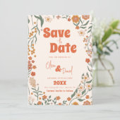 Groovy Florar  Retro bruiloft Save The Date (Staand voorkant)