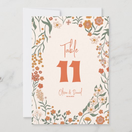 Groovy Florar  Retro Trouwtafel Nummers (Voorkant)