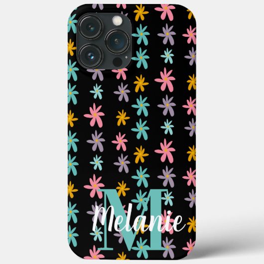 Groovy Flower Black Pattern Name Case-Mate iPhone Case (Achterkant)