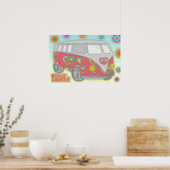 Groovy Flower Power 60s Hippy Van Poster (Keuken)