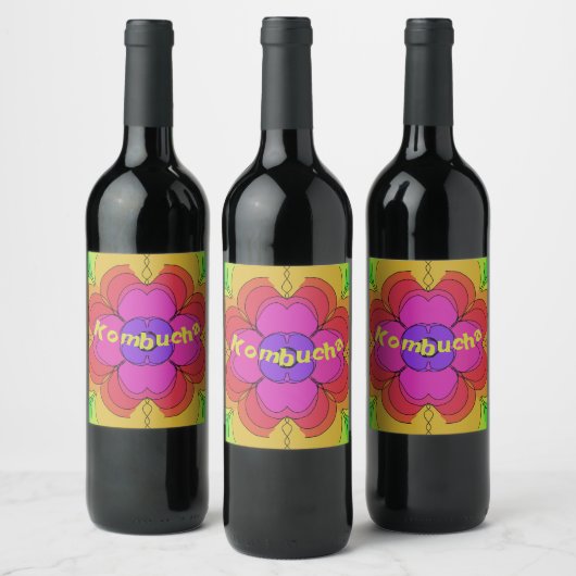 Groovy Flower Power 70s Square Kombucha Wine Hooch Wijn Etiket (Flessen)