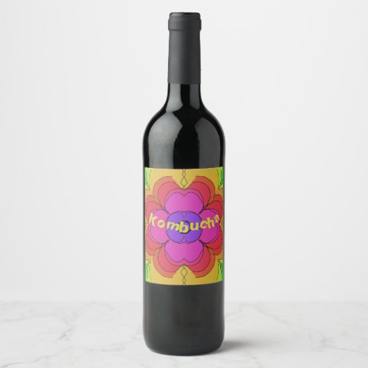Groovy Flower Power 70s Square Kombucha Wine Hooch Wijn Etiket (Voorkant)