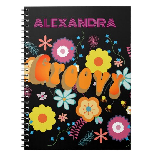 Groovy Flower Power Kleurrijk Roze Notitieboek (Voorkant)