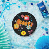 Groovy Flower Power Kleurrijk Zwart Papieren Bordje (Feest)