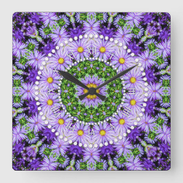 Groovy Flower Power Paars Lila Green Vierkante Klok