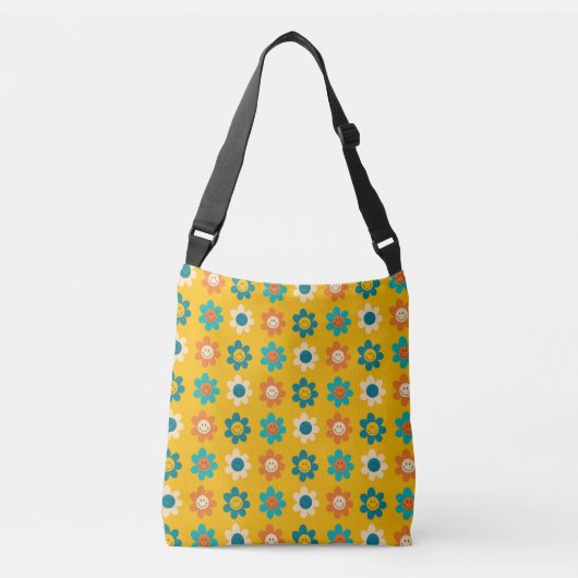 Groovy Flower Smiley verstelbare riem Canvas tas (Voorkant)