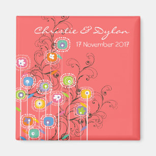 Groovy Flowers Garden Whimsical Save the Date Magneet