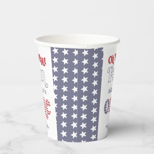 Groovy Font Rood Wit Blauw 1e Verjaardagsfeest Papieren Bekers (Rechts)