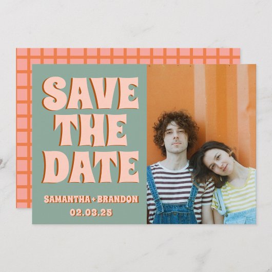Groovy Foto Blauw Roze Rood Funky  Save The Date