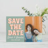 Groovy Foto Blauw Roze Rood Funky Save The Date (Staand voorkant)