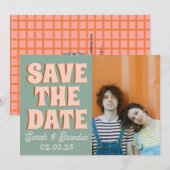 Groovy Foto Blauw Roze Rood Funky Save The Date (Voorkant / Achterkant)