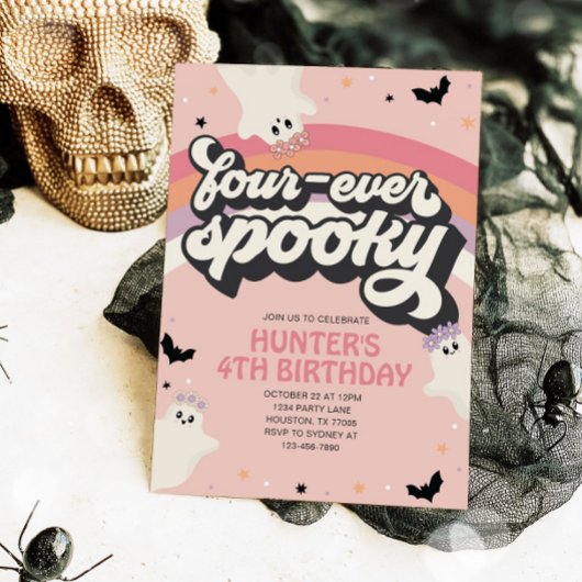 Groovy Fourever Spooky Girl 4e verjaardag Hallowee Kaart
