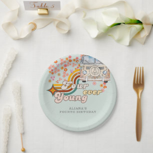 Groovy Fourever Young daisy Van 4e verjaardag Papieren Bordje