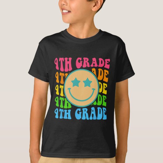 Groovy Fourth Grade Vibes Face Retro Teachers Back T-shirt (Voorkant)
