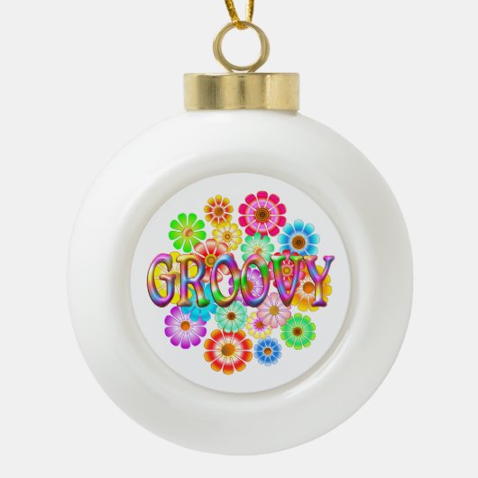 GROOVY Fun Flowers Keramische Bal Ornament (Voorkant)