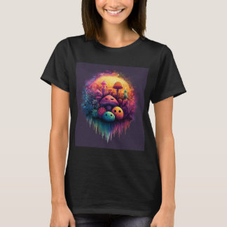Groovy Fun Paddenstoelen Zwarte T-Shirt voor Vrouw