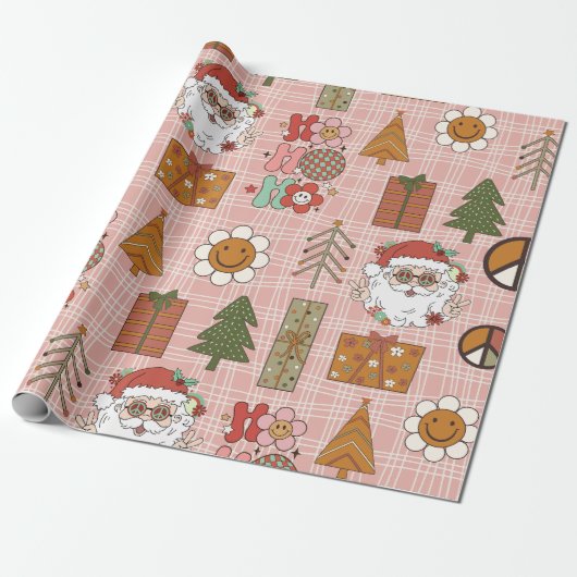 Groovy Funky 70 kerst Cadeaupapier (Uitgerold)